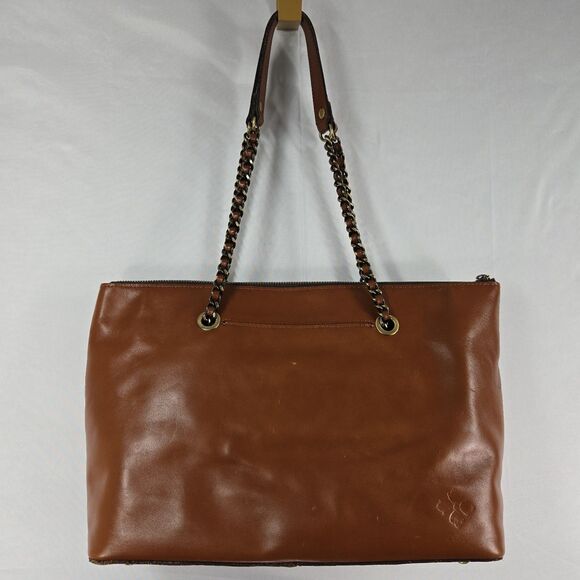 Patricia Nash Belle Leather Tote Brown Leather Chain Straps Shoulder Bag Purse - Picture 1 of 12